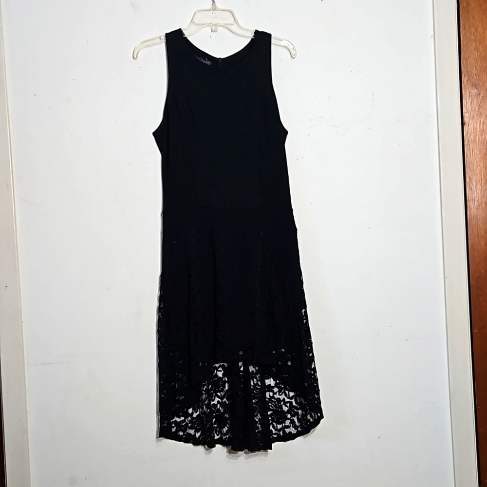 Styleout Black knit with Black Lace Hi-Lo Skirt Sleeveless Cocktail Dress S